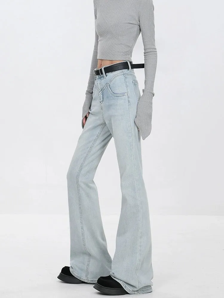 Skinny Flared Denim Jeans with Waist Stitch Detail