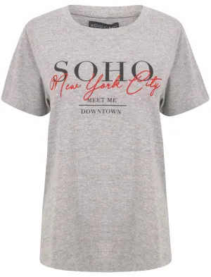 Soho / NYC Motif Studded Cotton T-Shirt in Light Grey Marl - Weekend Vibes