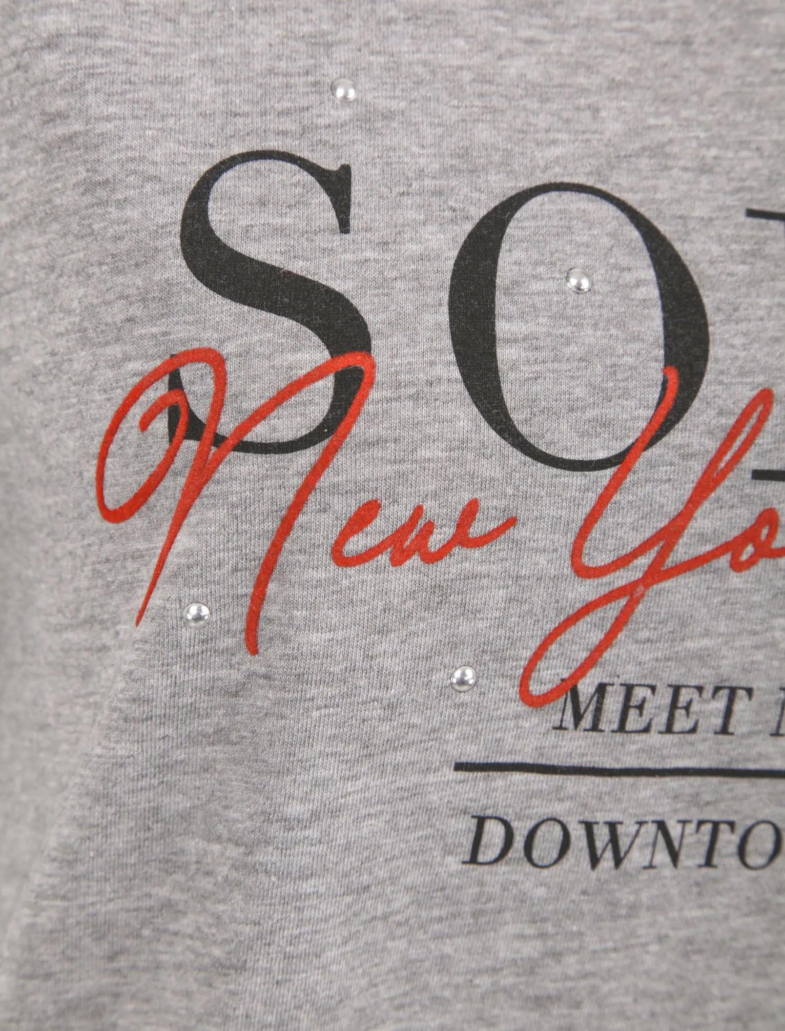 Soho / NYC Motif Studded Cotton T-Shirt in Light Grey Marl - Weekend Vibes