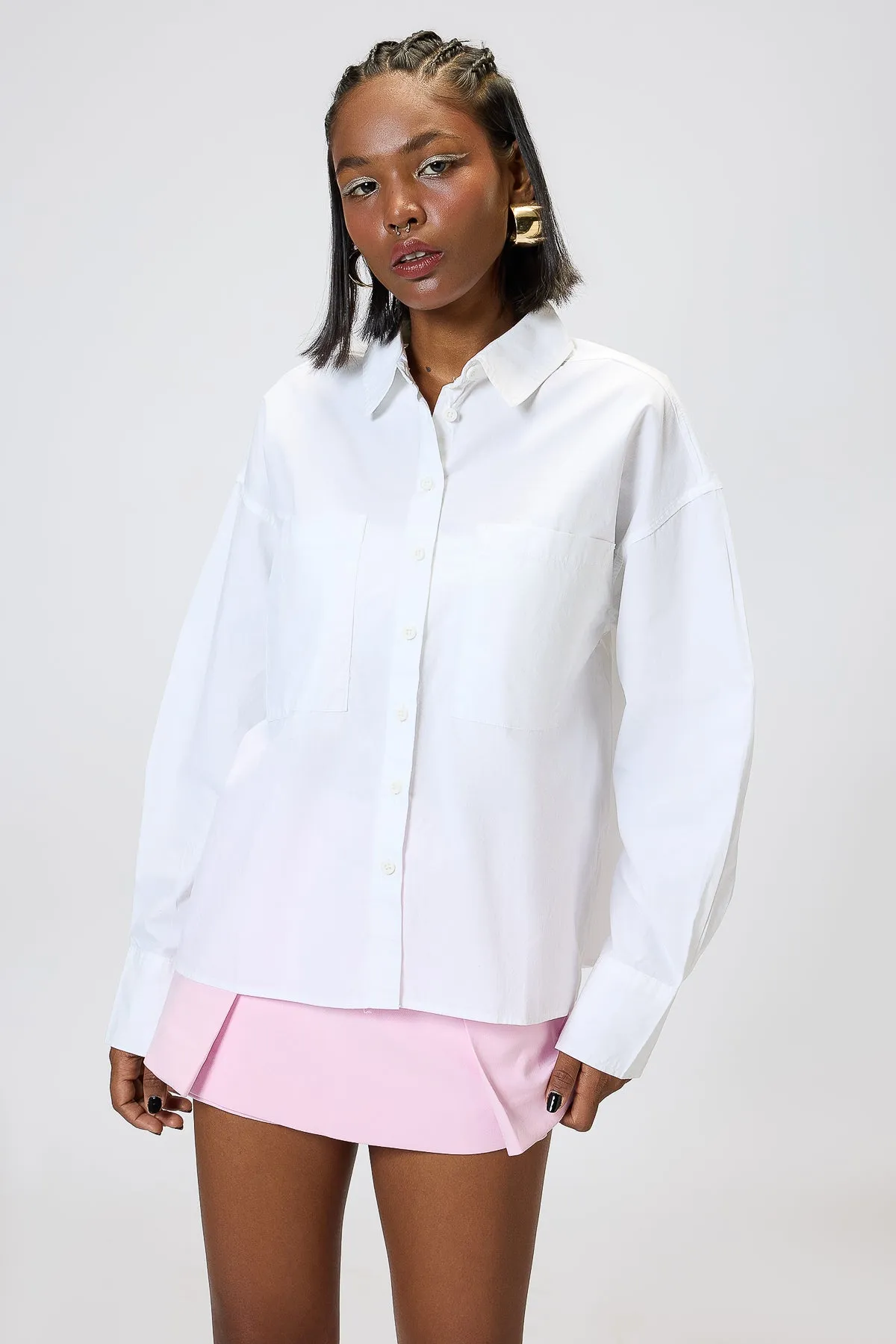 Solid White Oversized Full Sleeves Shirt