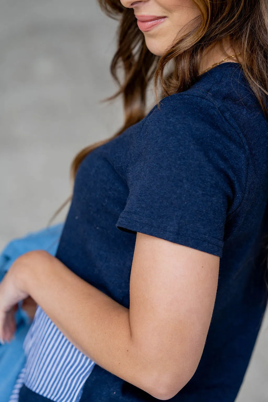 Stripe Blouse Accented Tee