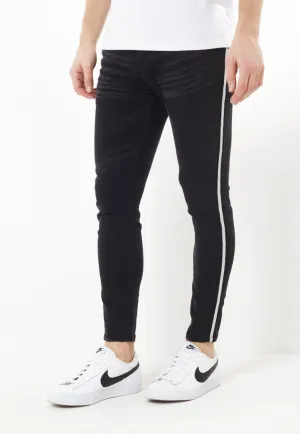 STRIPED LEG FADED CHARCOAL SKINNY JEANS