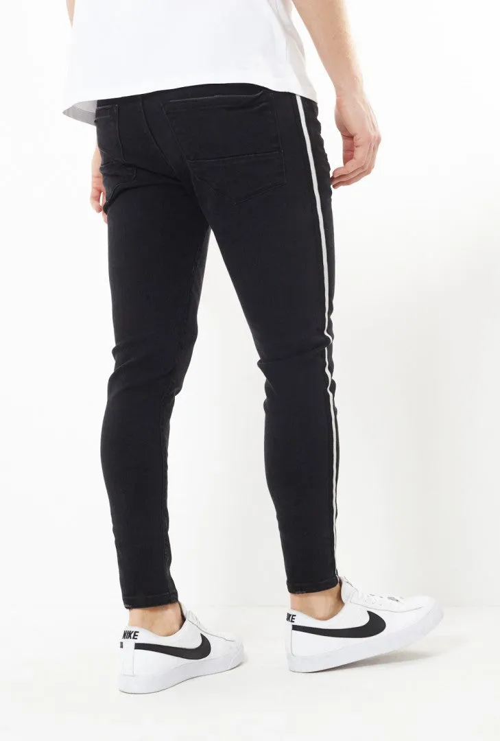 STRIPED LEG FADED CHARCOAL SKINNY JEANS