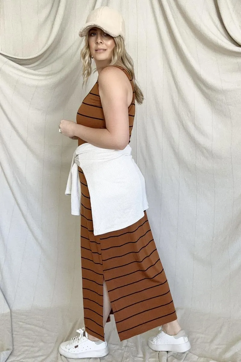 Striped Reversible Maxi Tank Dress With Side Slits