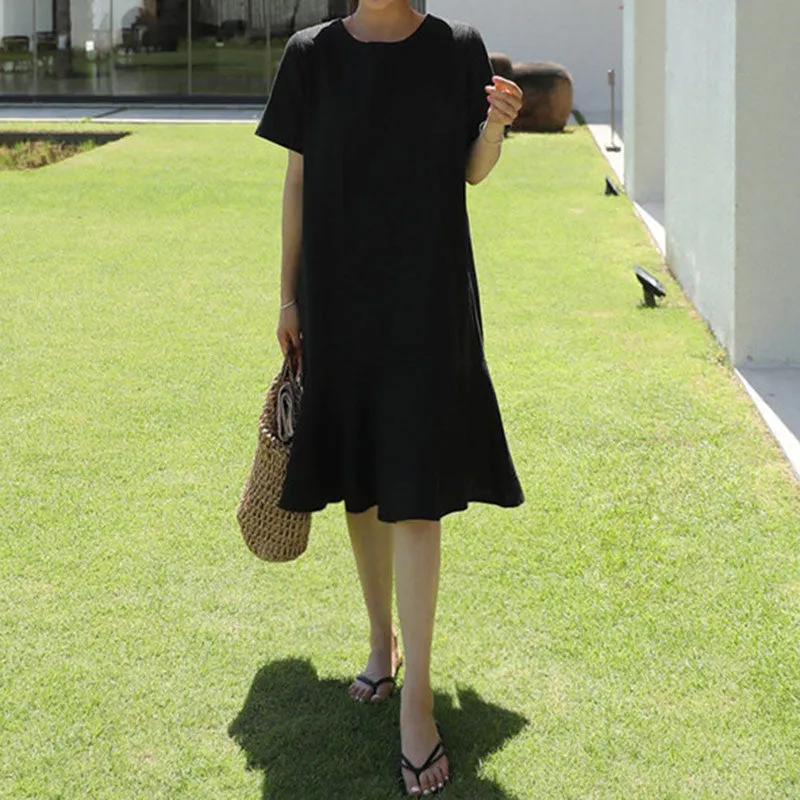 Summer O-Neck Zipper, Short Sleeve Sundress