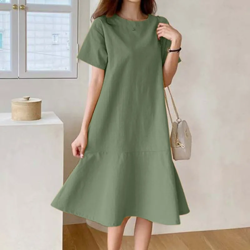 Summer O-Neck Zipper, Short Sleeve Sundress