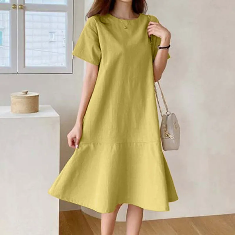 Summer O-Neck Zipper, Short Sleeve Sundress