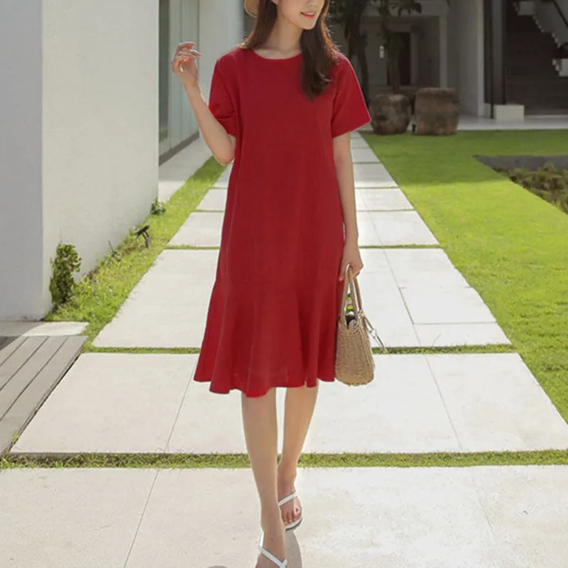 Summer O-Neck Zipper, Short Sleeve Sundress