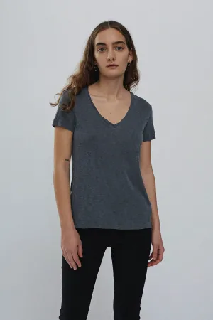 Supima Slub Jersey V Neck T Shirt - Charcoal