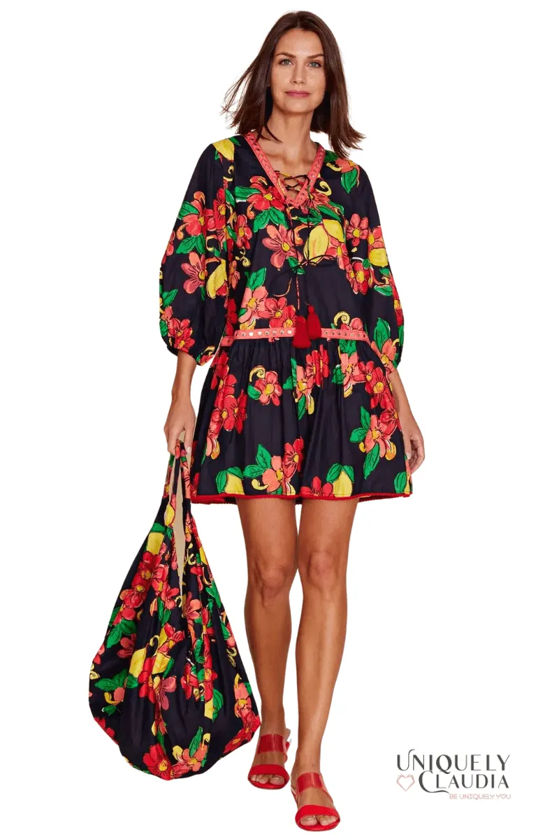 Susana Black Citrus Floral Sundress