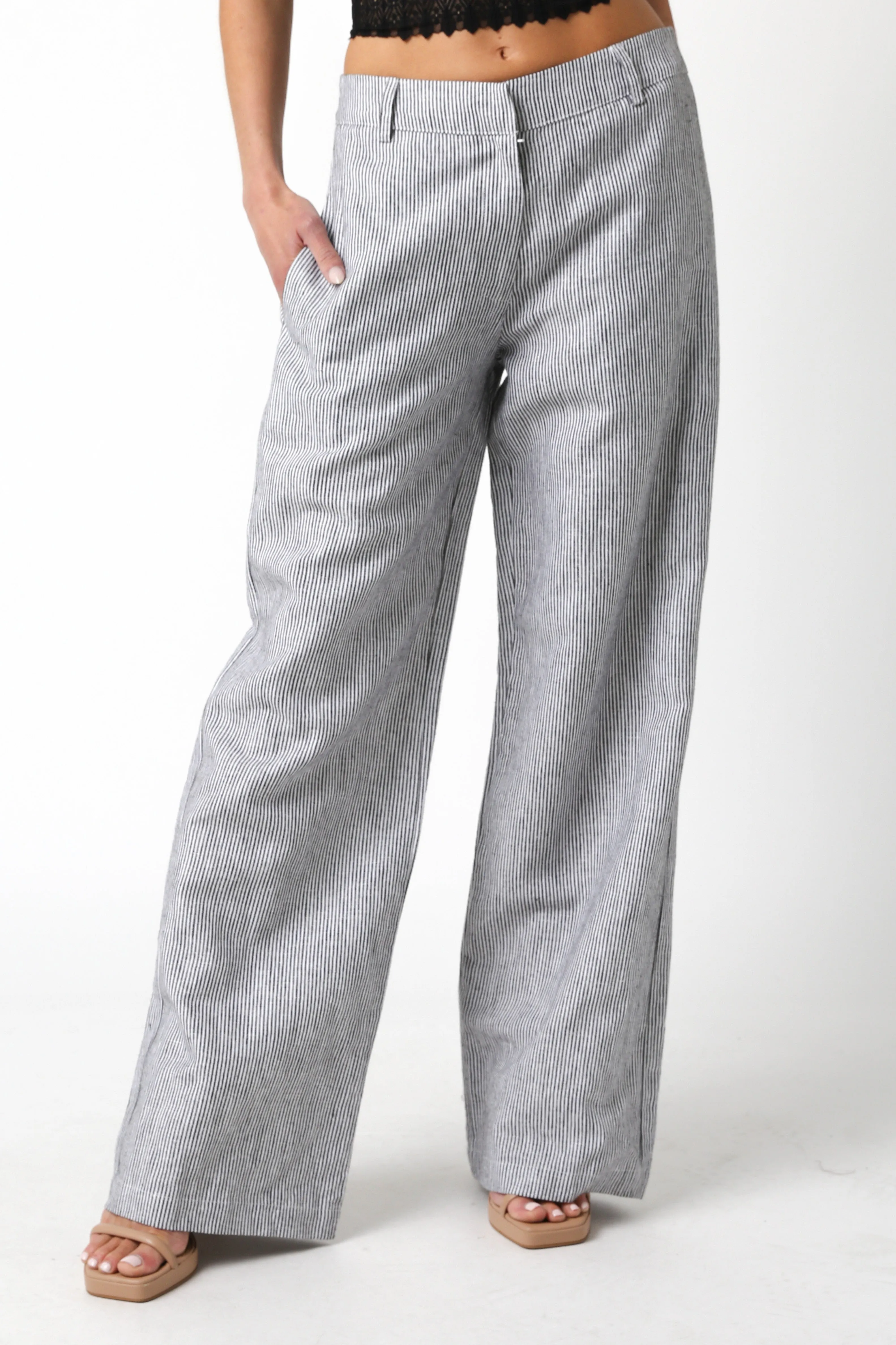 Sweet Nothing Black and White Striped Linen Pants