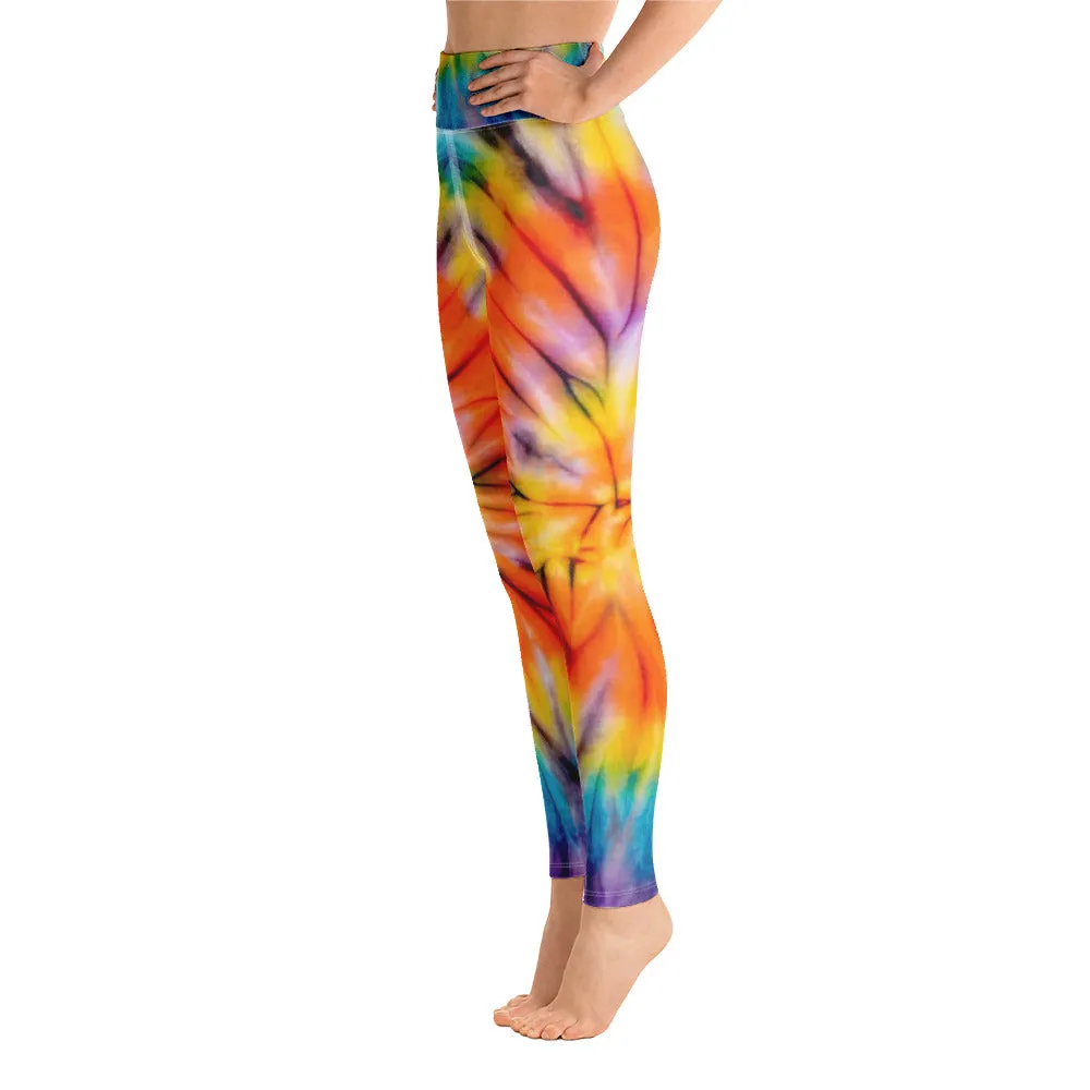 Tie and die designer printed high waist leggings with pockets