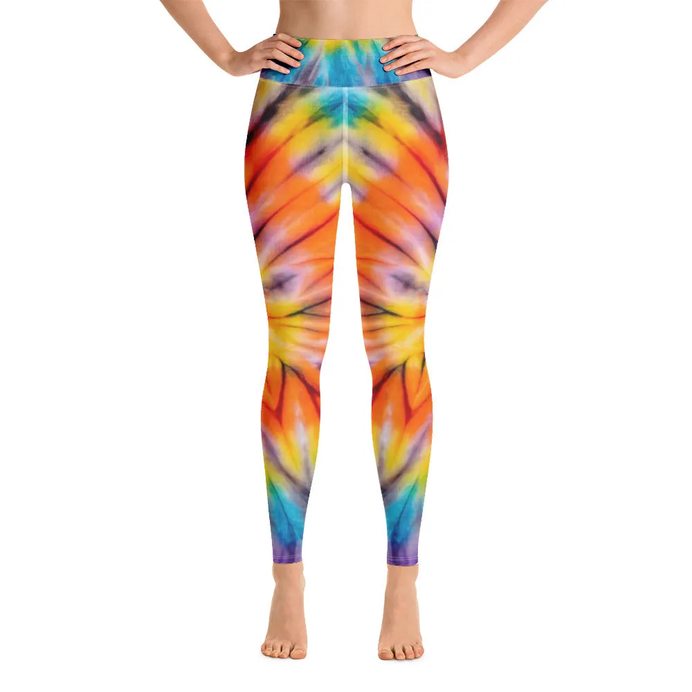Tie and die designer printed high waist leggings with pockets