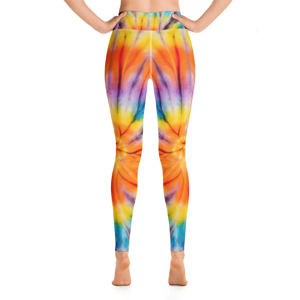 Tie and die designer printed high waist leggings with pockets