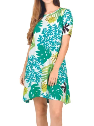 Tropical Reef Print Half Sleeves Short Dress