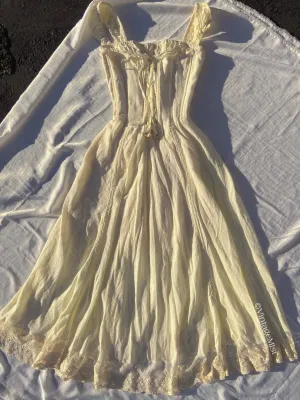 Vintage Lace Trim Strap Dress with Back Zip Front Lace-up