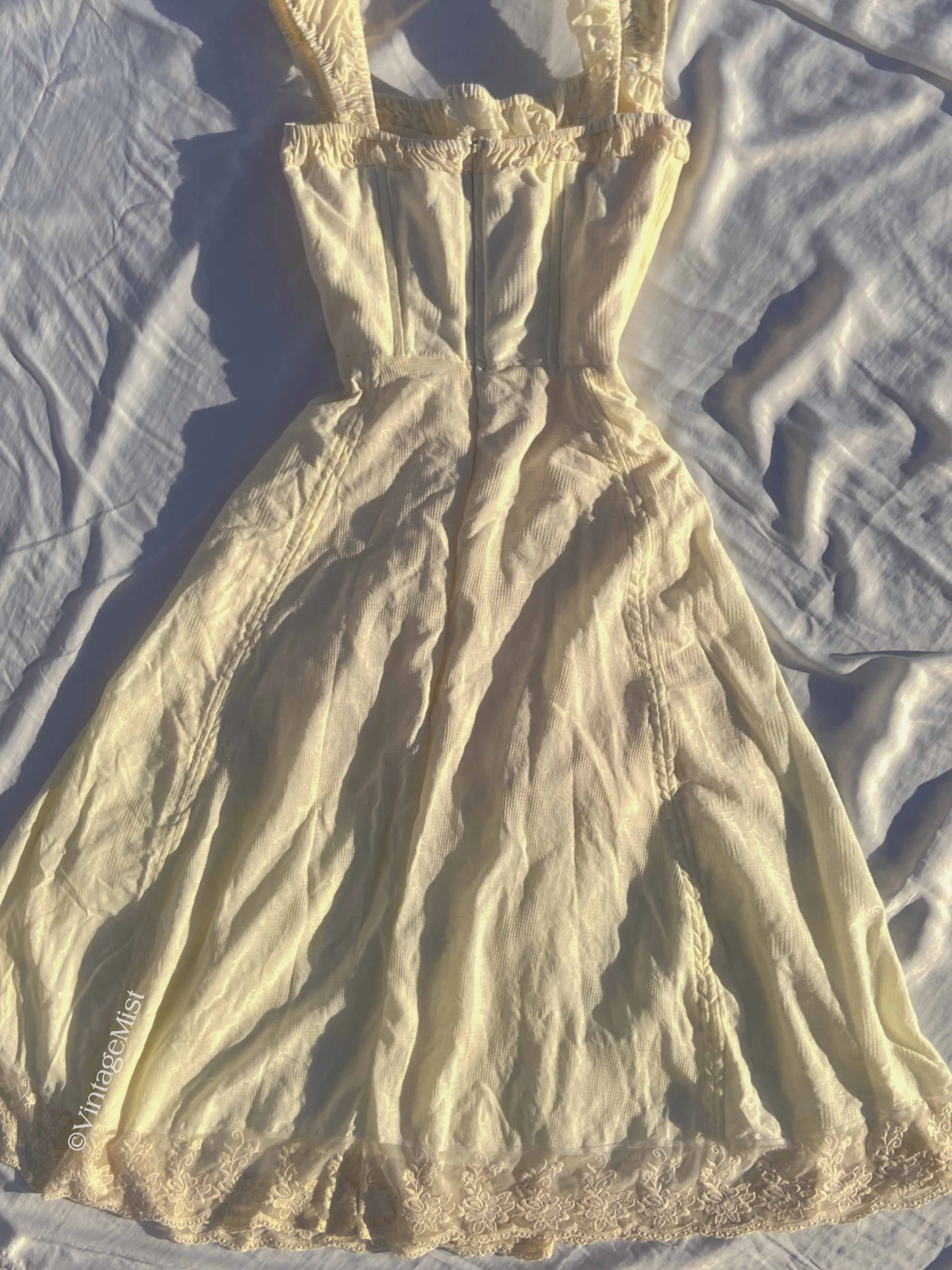 Vintage Lace Trim Strap Dress with Back Zip Front Lace-up