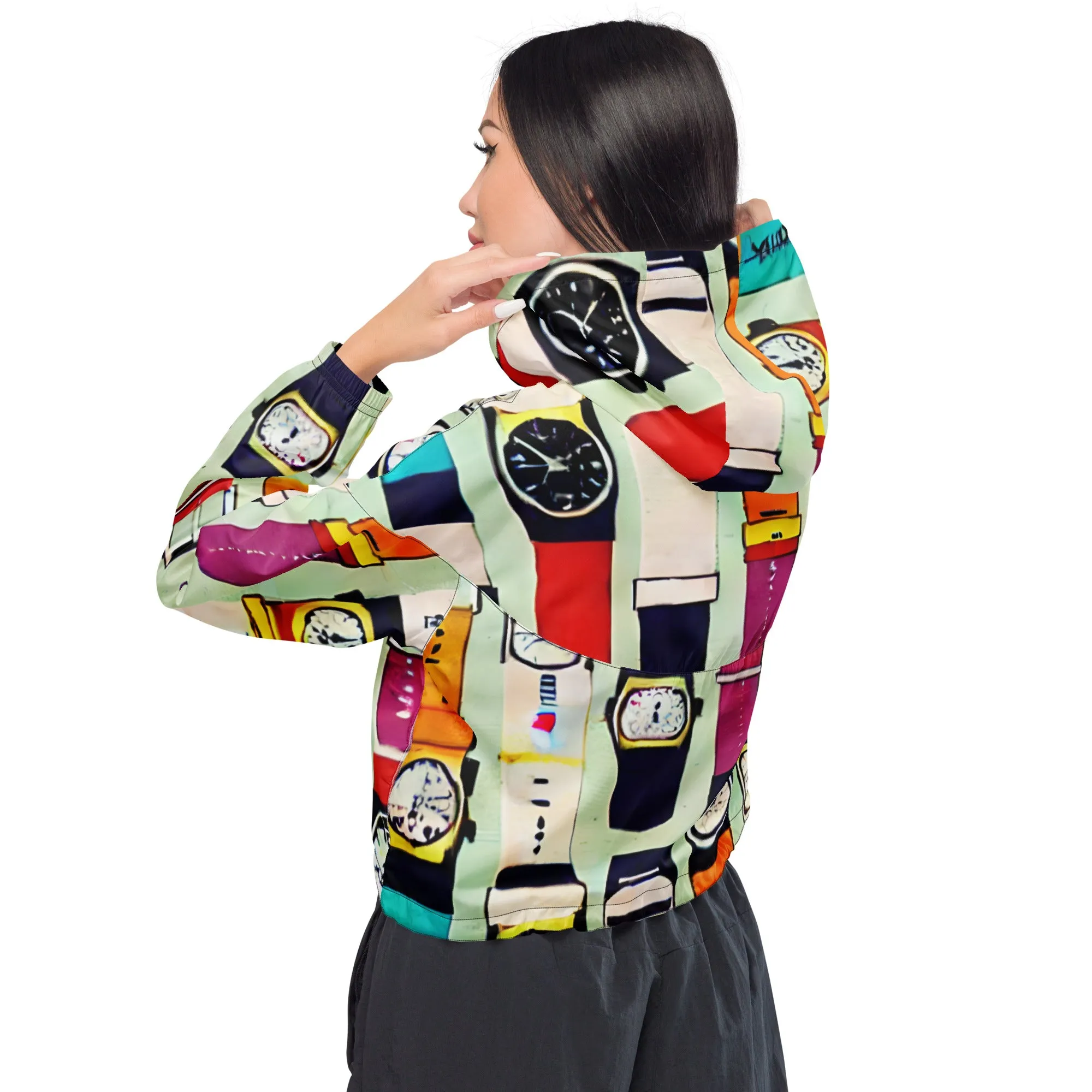 Vintage Watch Print cropped windbreaker