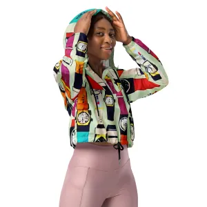 Vintage Watch Print cropped windbreaker