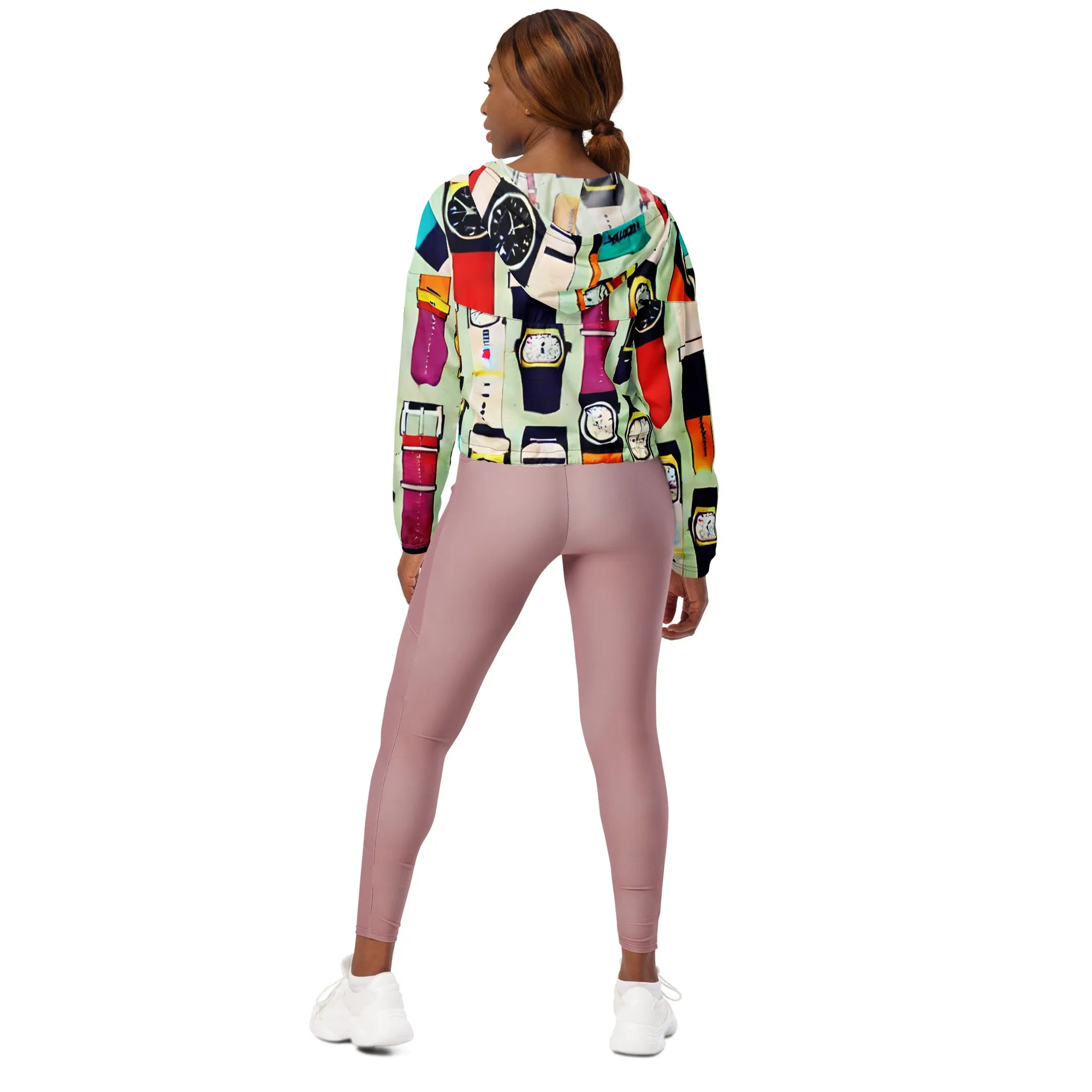 Vintage Watch Print cropped windbreaker