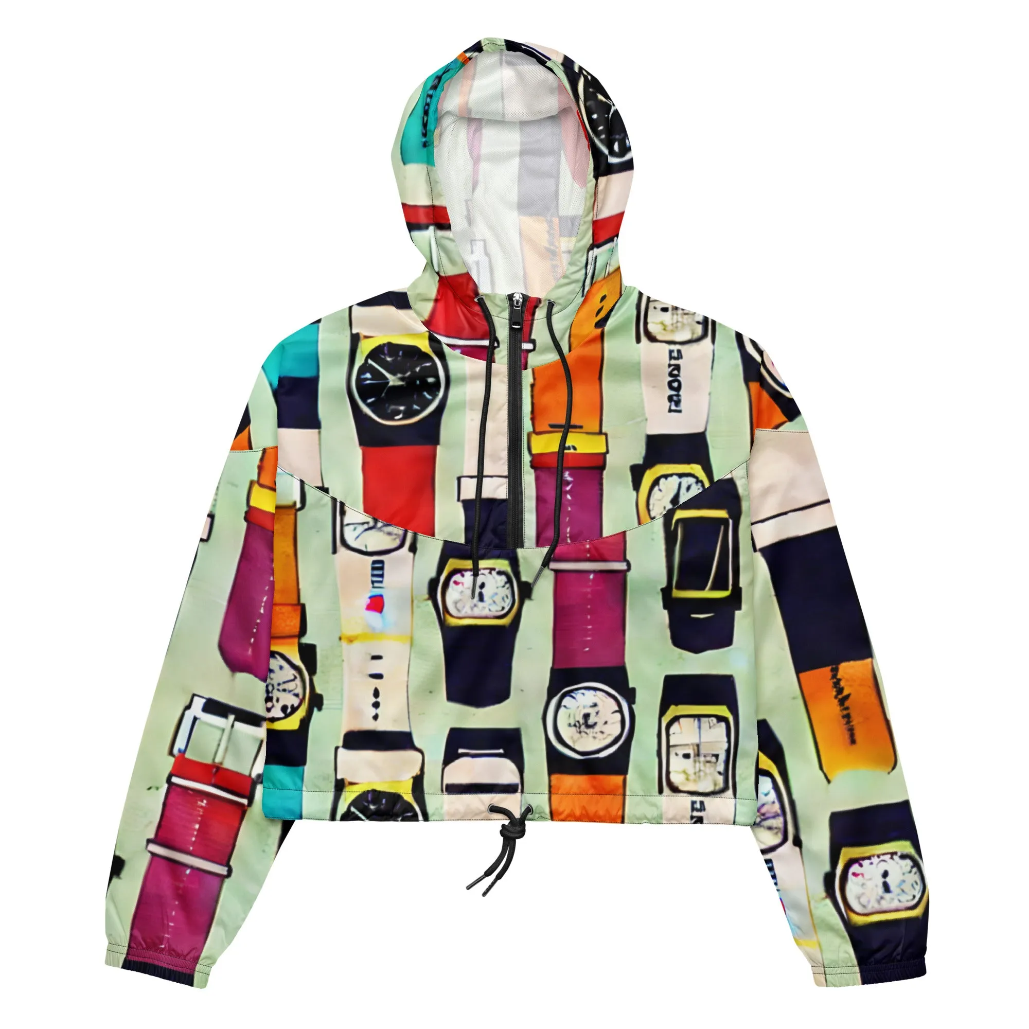 Vintage Watch Print cropped windbreaker