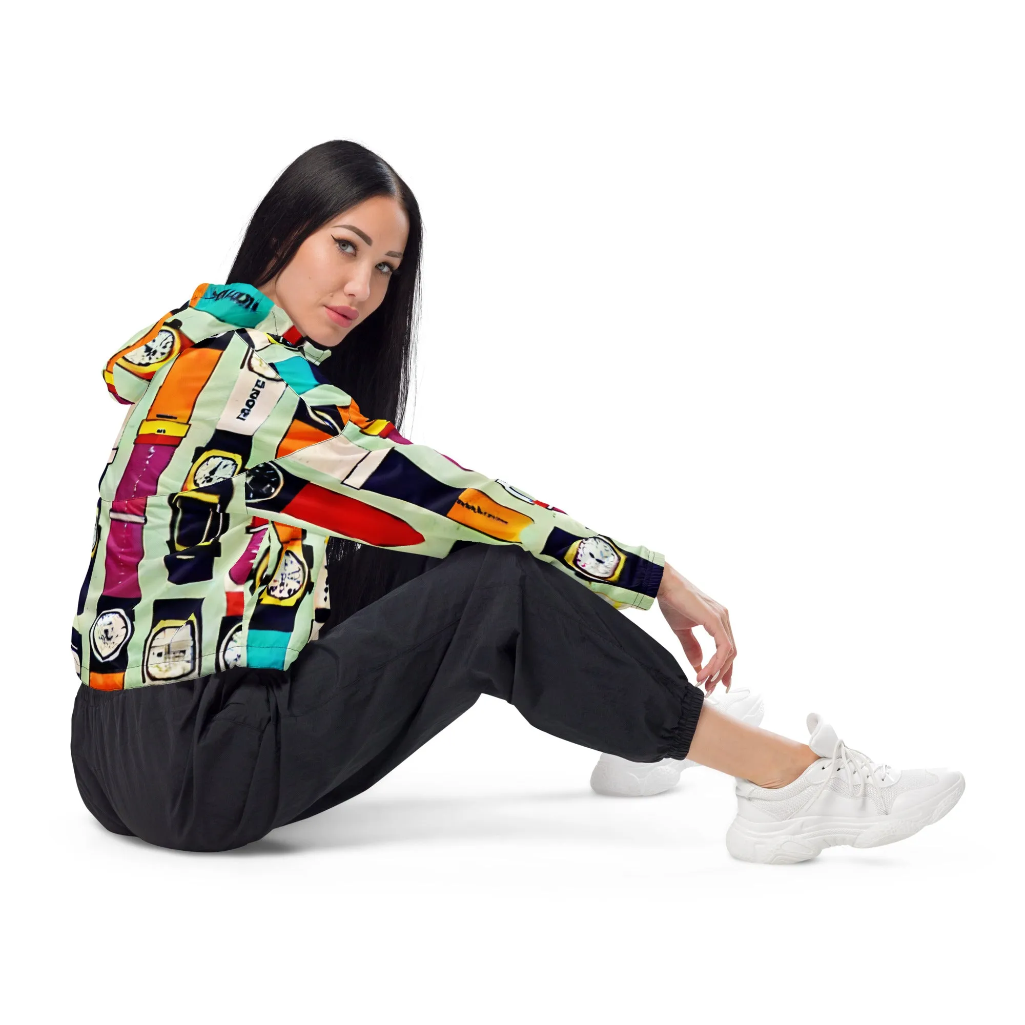 Vintage Watch Print cropped windbreaker