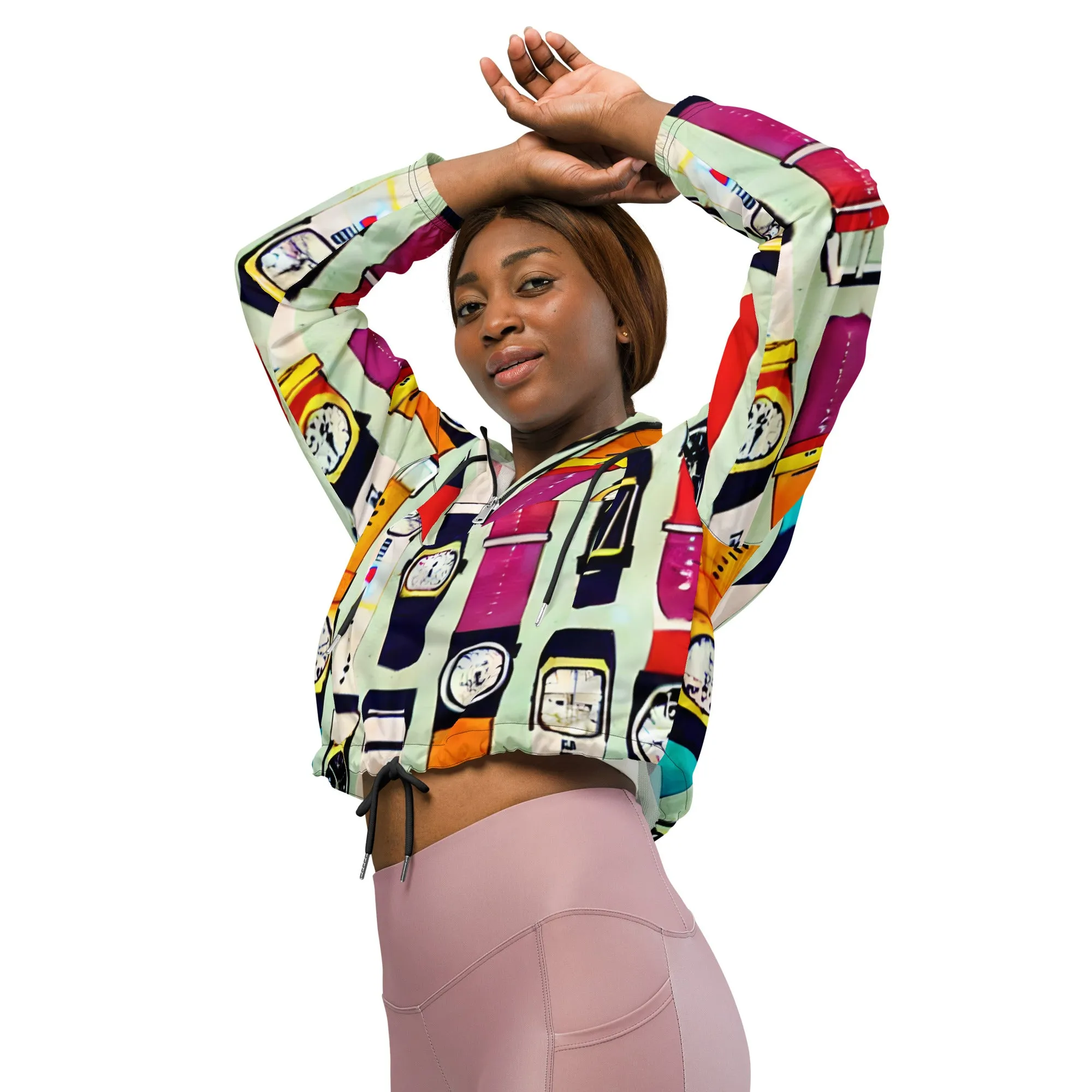 Vintage Watch Print cropped windbreaker