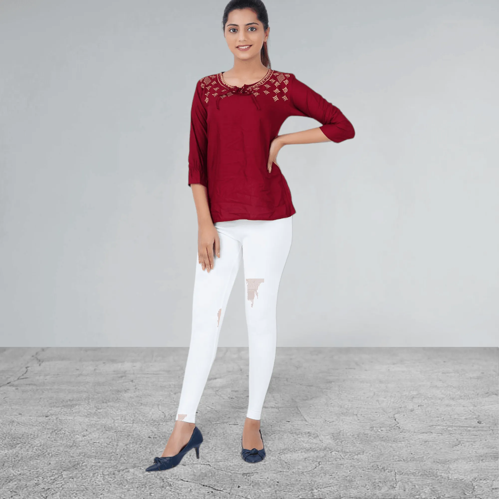 White Cotton and Lycra Blend Chudidar Leggings