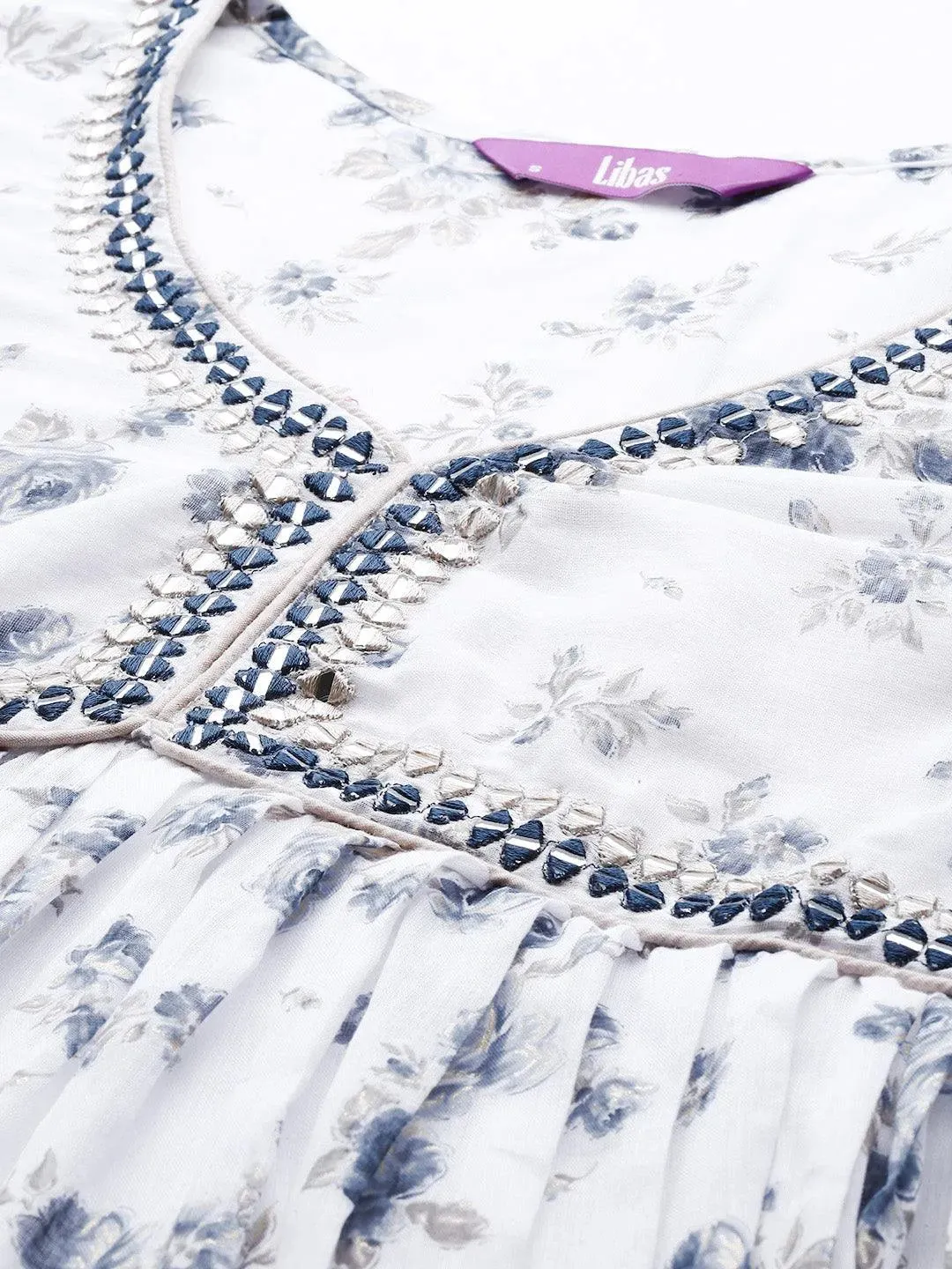 White Printed Cotton Fit and Flare Dress
