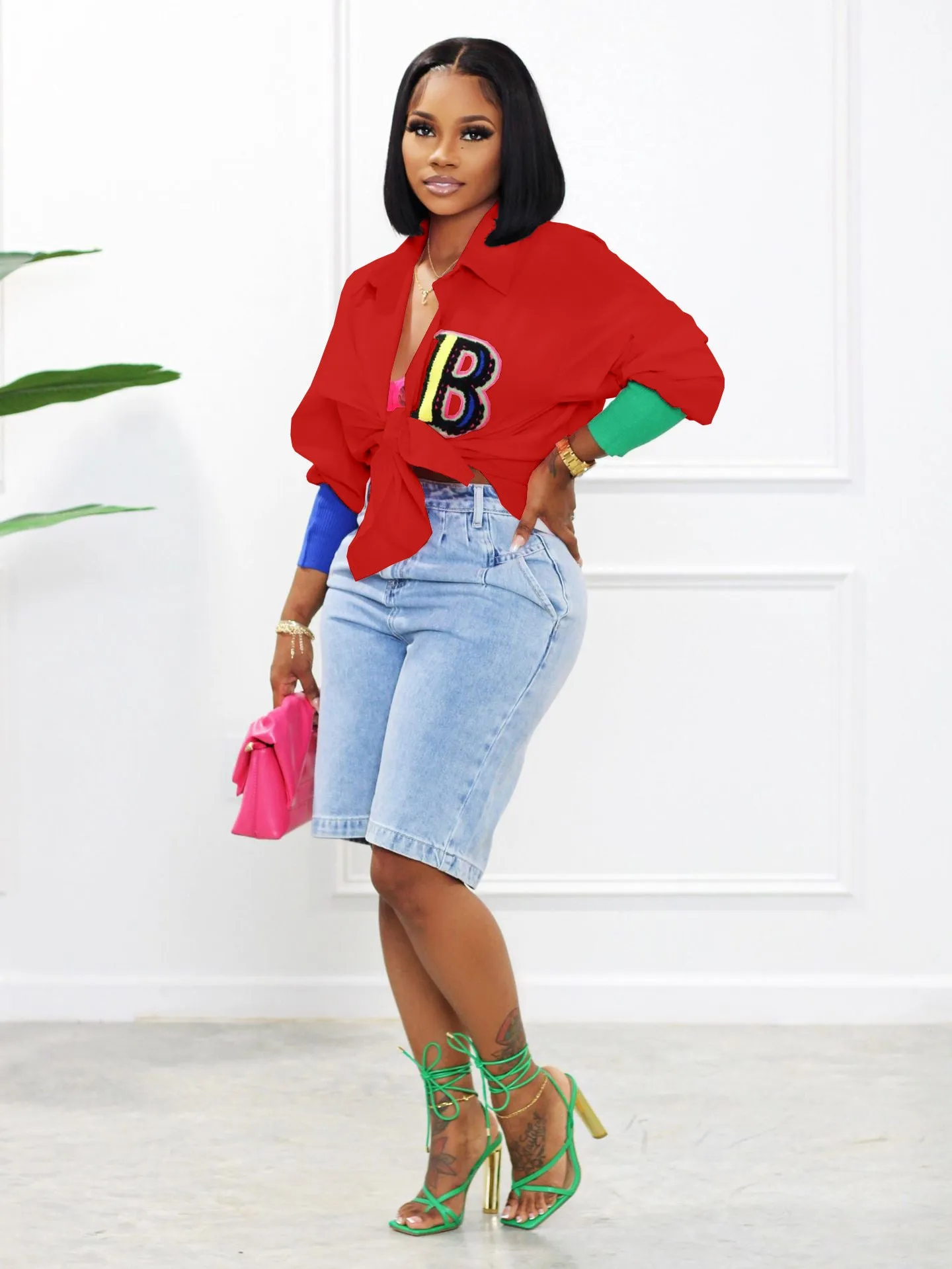 Women's Casual Fashion Color Stitching Colorful Buckle Cardigans