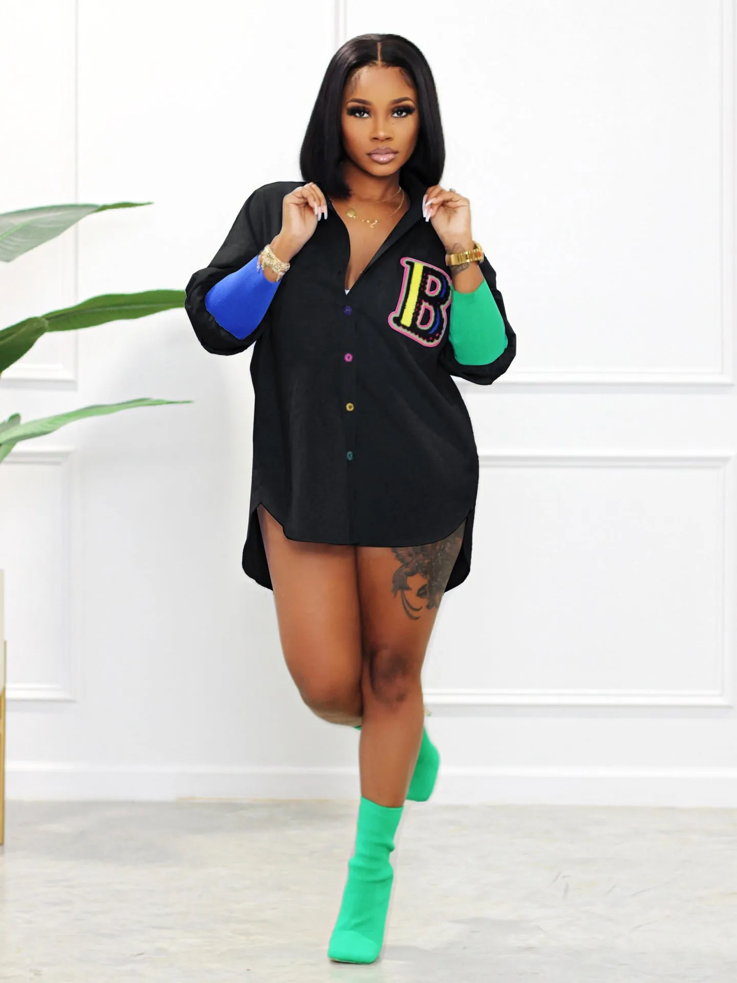 Women's Casual Fashion Color Stitching Colorful Buckle Cardigans