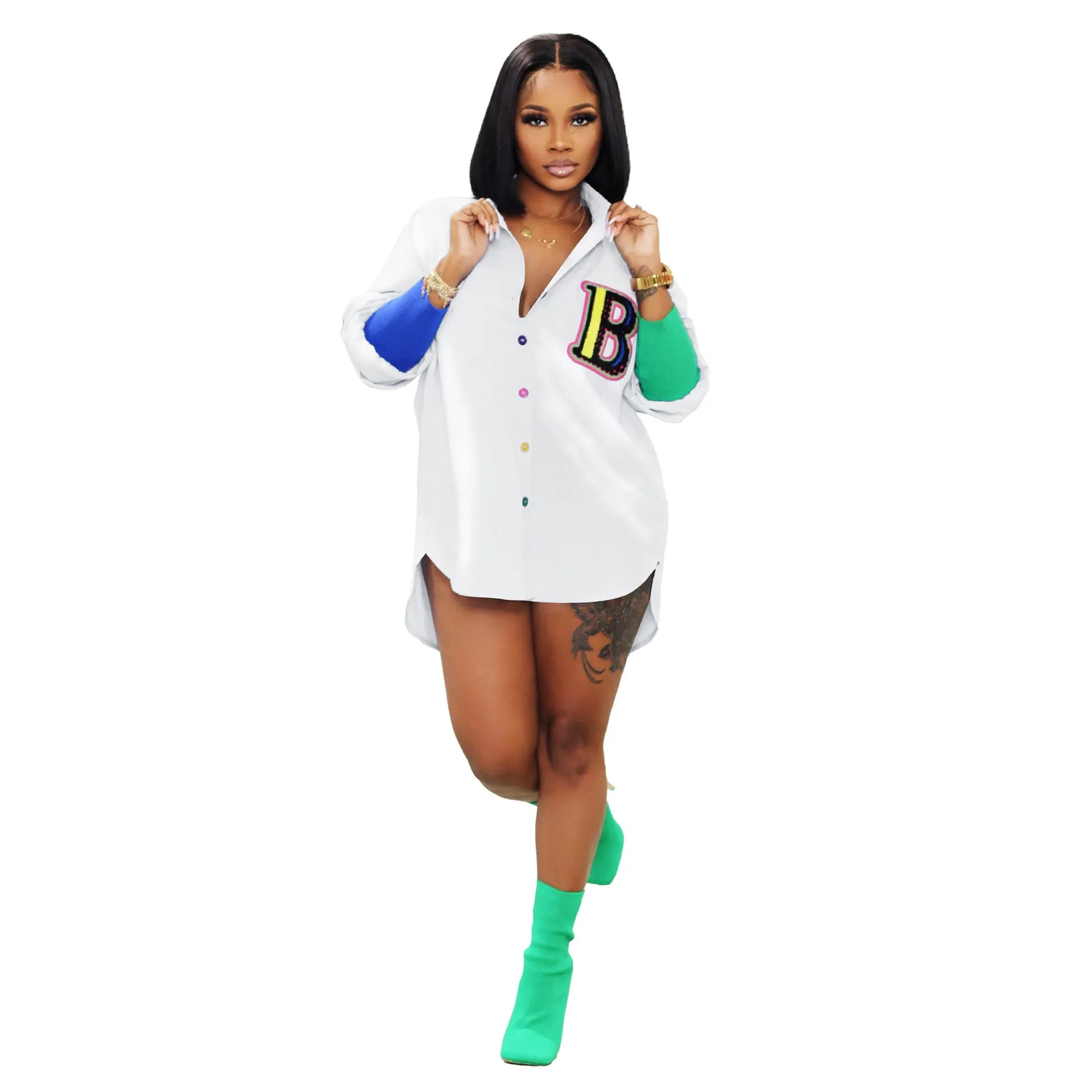 Women's Casual Fashion Color Stitching Colorful Buckle Cardigans