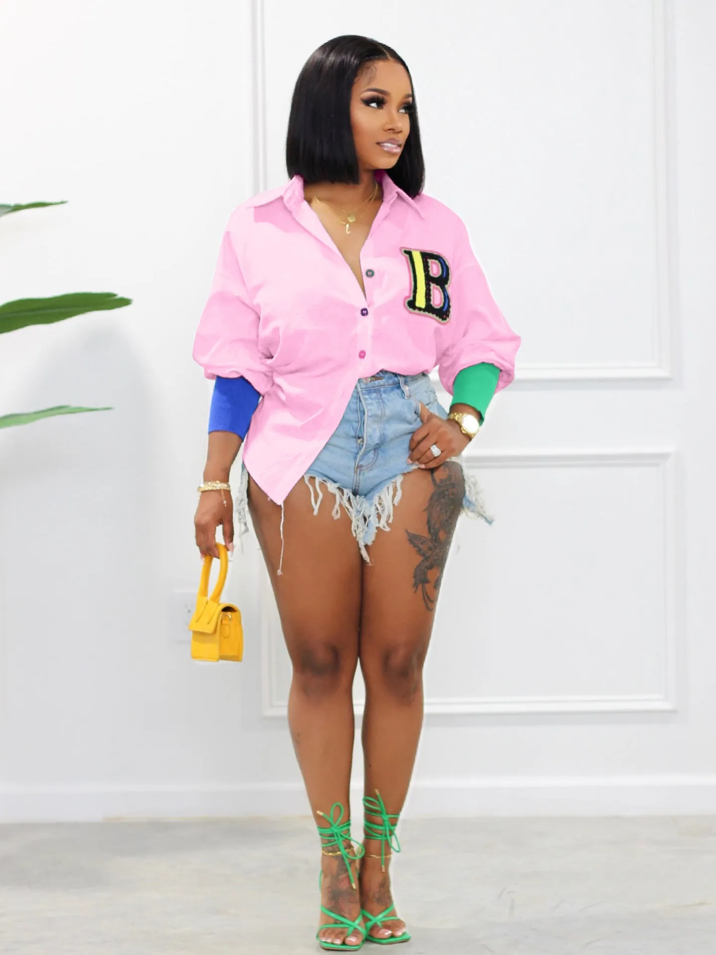 Women's Casual Fashion Color Stitching Colorful Buckle Cardigans