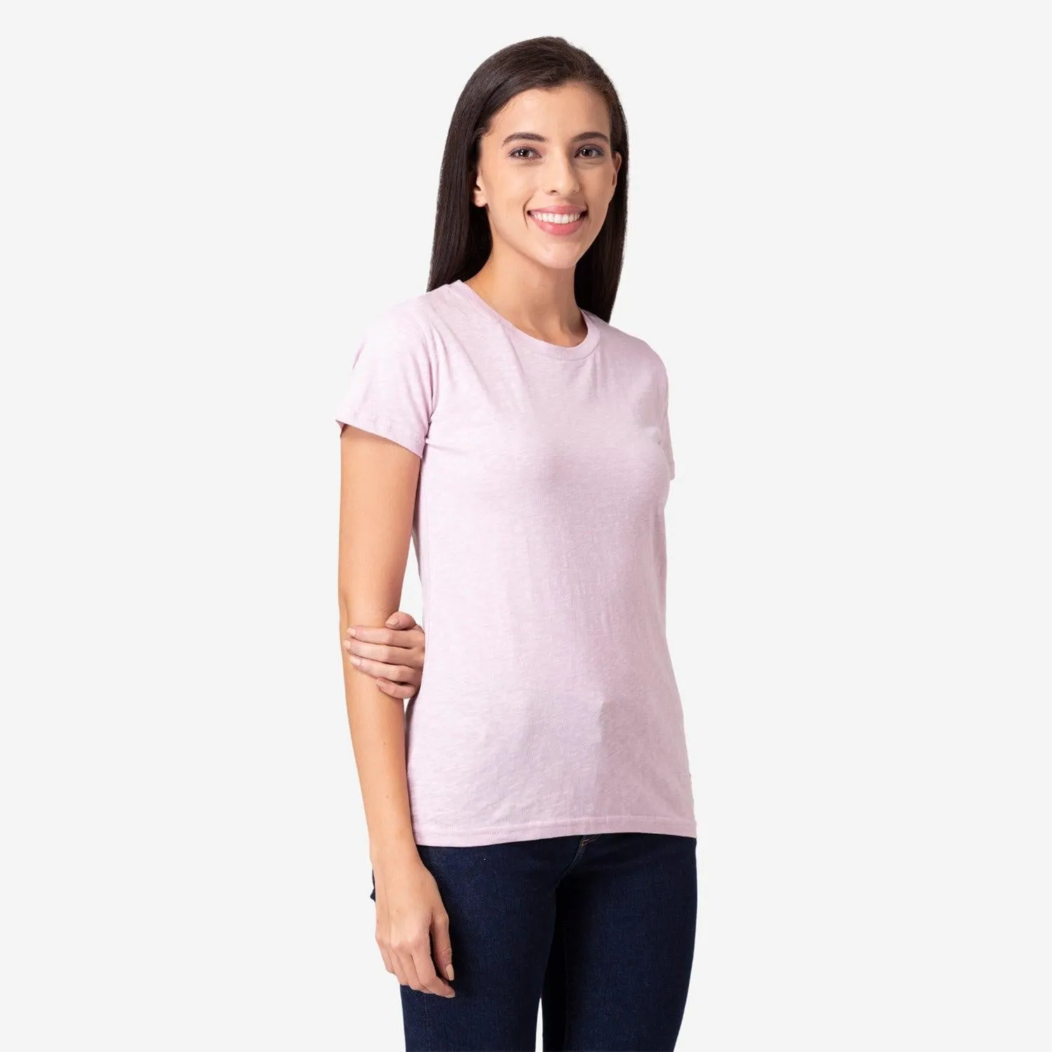 Women's Plain Half Sleeve Round-Neck T-Shirt For Summer - Lavender