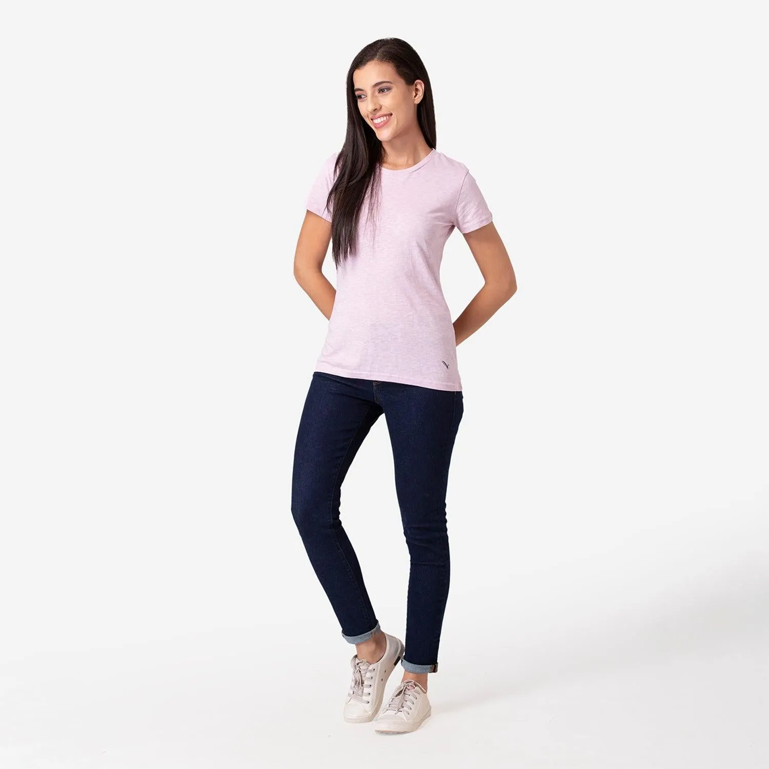 Women's Plain Half Sleeve Round-Neck T-Shirt For Summer - Lavender